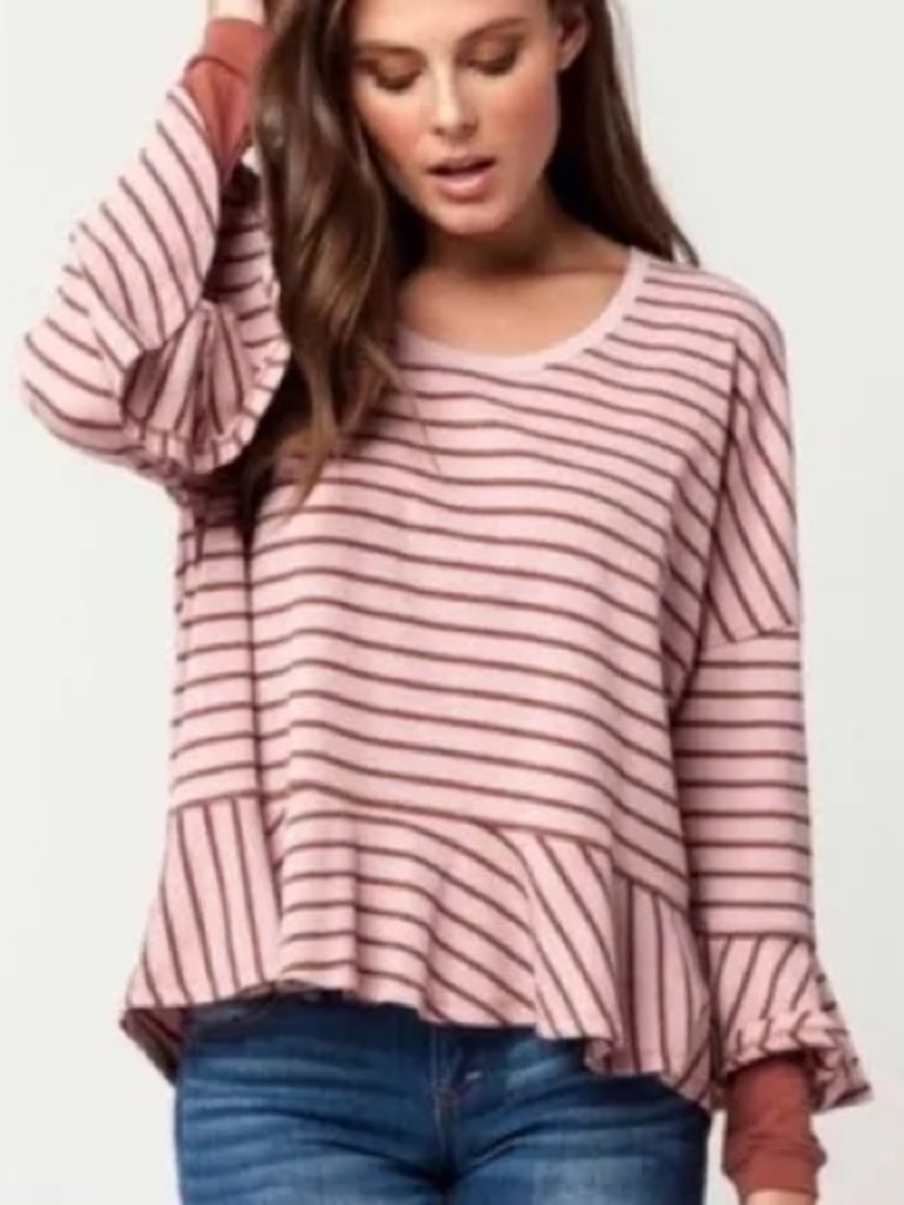 Free People We the Free Round About pink striped thermal top